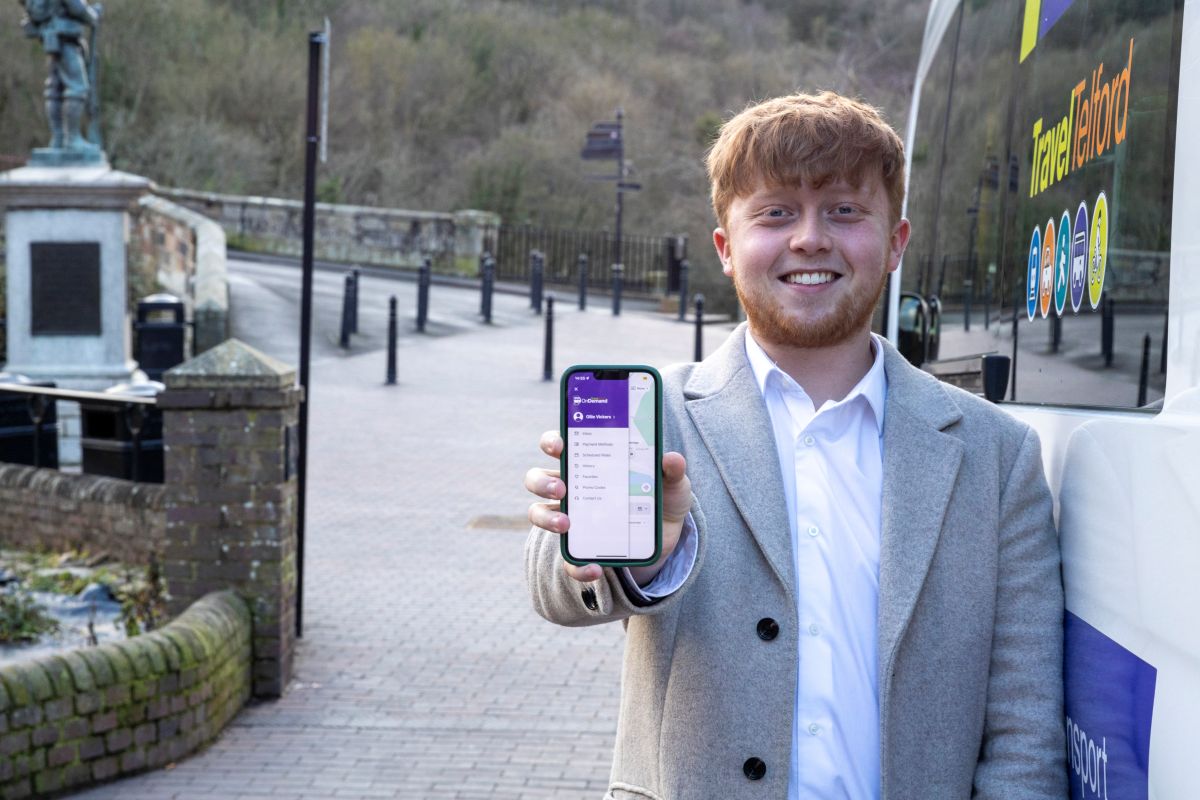 Councillor Ollie Vickers, (Lab) Cabinet Member for the Economy picture in Ironbridge with the new app. Photo: Telford & Wrekin Council