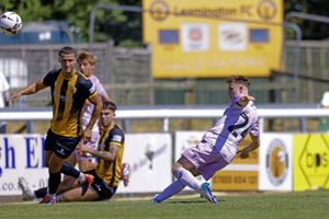 Callum Stewart of Shrewsbury Town misses a chance to score